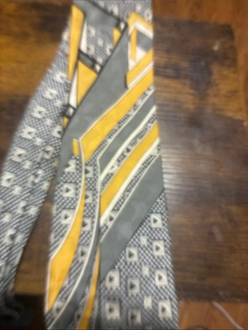 Grey and Yellow Geometric Pattern Men's Tie - Unbranded